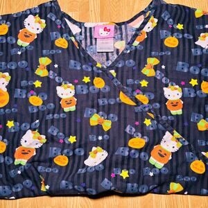 Hello Kitty Halloween Women’s Scrub Top Size XL Nurse Medical Uniform Shirt